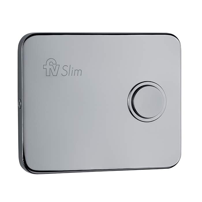 FV-Slim. Tapa con botón para válvula extra chata de descarga de inodoros